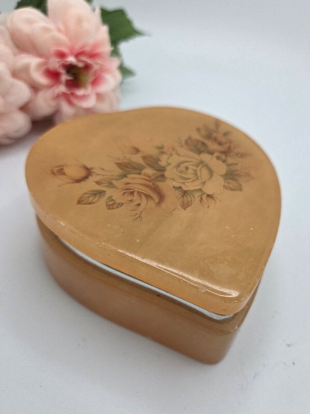 Vintage Alabaster Trinket Box Heart Shaped Hinged Made in Italy